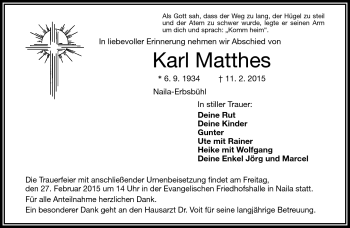 Traueranzeige von Karl Matthes von Frankenpost
