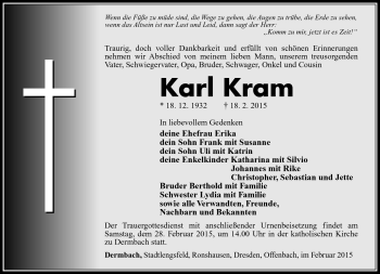 Traueranzeige von Karl Kram von Südthüringer Presse