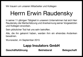 Traueranzeige von Erwin Raudensky von Frankenpost