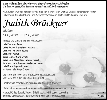 Traueranzeige von Judith Brückner von Südthüringer Presse