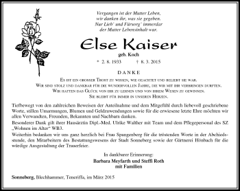 Traueranzeige von Else Kaiser von Südthüringer Presse
