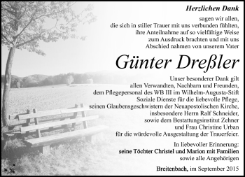 Traueranzeige von Günter Dreßler von Südthüringer Presse