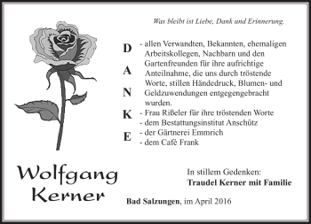 Traueranzeige von Wolfgang Kerner von Südthüringer Presse