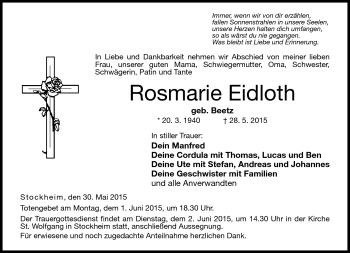 Traueranzeige von Rosmarie Eidloth von Neue Presse Coburg