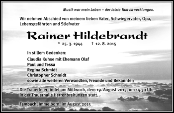 Traueranzeige von Rainer Hildebrandt von Südthüringer Presse