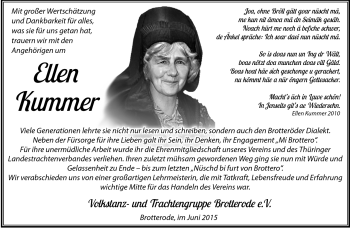 Traueranzeige von Ellen Kummer von Südthüringer Presse