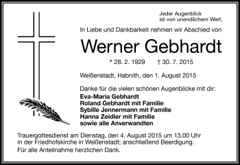 Traueranzeige von Werner Gebhardt von Frankenpost