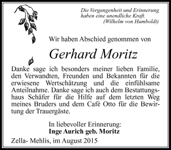 Traueranzeige von Gerhard Moritz von Südthüringer Presse