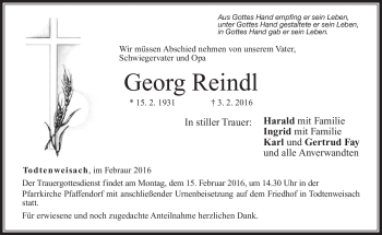 Traueranzeige von Georg Reindl von Neue Presse Coburg