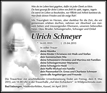 Traueranzeige von Ulrich Schneyer von Südthüringer Presse