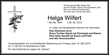 Traueranzeige von Helga Wilfert von Frankenpost