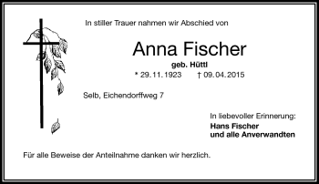 Traueranzeige von Anna Fischer von Frankenpost