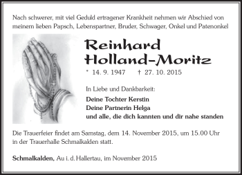 Traueranzeige von Reinhard Holland-Moritz von Südthüringer Presse