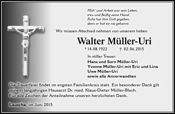 Traueranzeige von Walter Müller-Uri von Südthüringer Presse