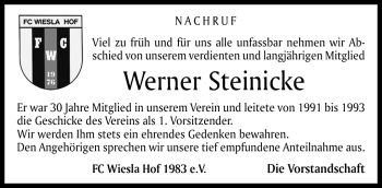 Traueranzeige von Werner Steinicke von Frankenpost