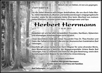 Traueranzeige von Herbert Herrmann von Südthüringer Presse