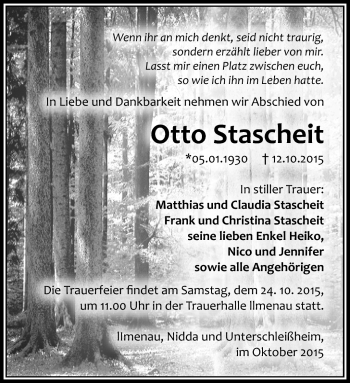 Traueranzeige von Otto Stascheit von Südthüringer Presse
