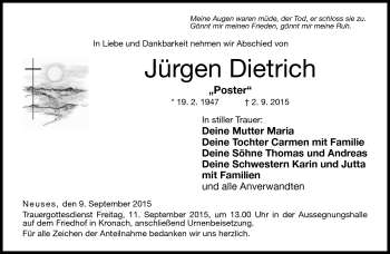 Traueranzeige von Jürgen Dietrich von Neue Presse Coburg