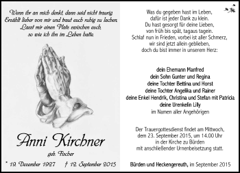 Traueranzeige von Anna Kirchner von Südthüringer Presse