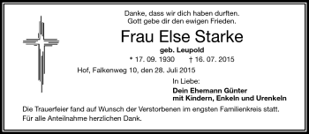 Traueranzeige von Else Starke von Frankenpost