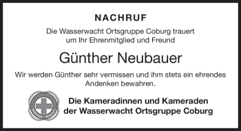 Traueranzeige von Günther Neubauer von Neue Presse Coburg