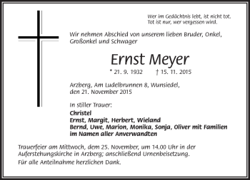 Traueranzeige von Ernst Meyer von Frankenpost