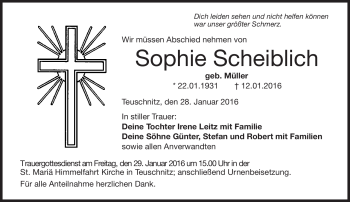 Traueranzeige von Sophie Scheidlich von Neue Presse Coburg