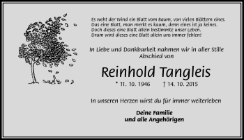 Traueranzeige von Reinhold Tangleis von Frankenpost