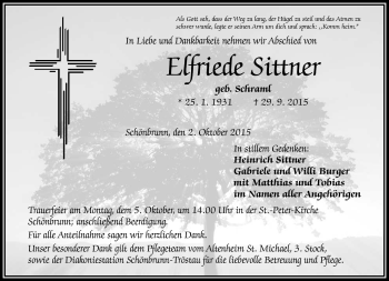 Traueranzeige von Elfriede Sittner von Frankenpost