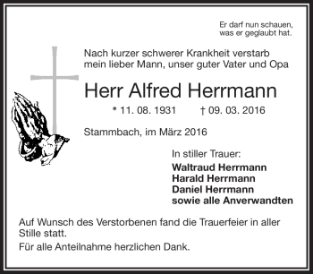 Traueranzeige von Alfred Herrmann von Frankenpost