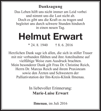 Traueranzeige von Helmut Erwart von Südthüringer Presse