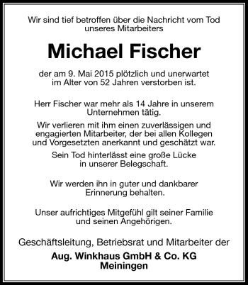 Traueranzeige von Michael Fischer von Südthüringer Presse