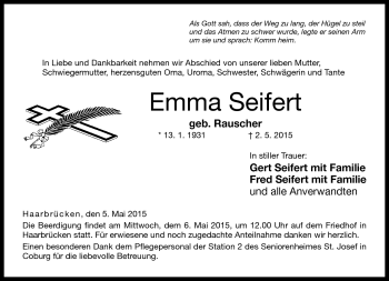 Traueranzeige von Emma Seifert von Neue Presse Coburg