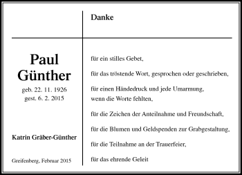Traueranzeige von Paul Günther von Neue Presse Coburg