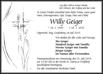 Traueranzeige von Willy Geiger von Frankenpost