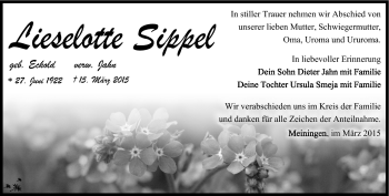 Traueranzeige von Lieselotte Sippel von Südthüringer Presse