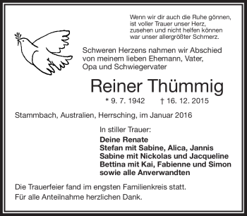 Traueranzeige von Reiner Thümmig von Frankenpost