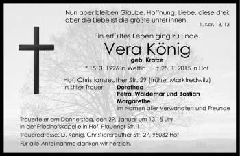 Traueranzeige von Vera König von Frankenpost