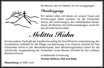 Traueranzeige von Melitta Hahn von Südthüringer Presse