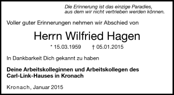 Traueranzeige von Wilfried Hagen von Neue Presse Coburg