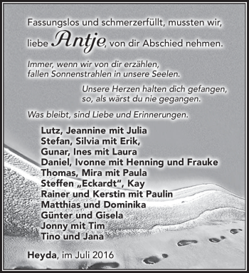 Traueranzeige von Antje Stabernack von Südthüringer Presse