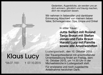 Traueranzeige von Klaus Lucy von Neue Presse Coburg