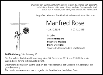 Traueranzeige von Manfred Rose von Neue Presse Coburg