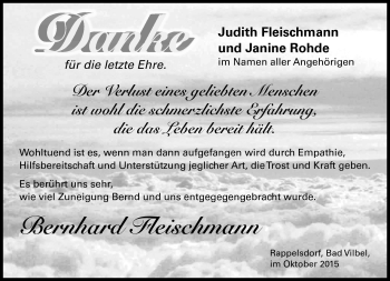 Traueranzeige von Bernhard Fleischmann von Südthüringer Presse