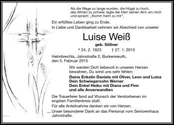 Traueranzeige von Luise Weiß von Frankenpost