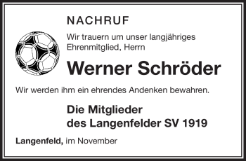 Traueranzeige von Werner Schröder von Südthüringer Presse