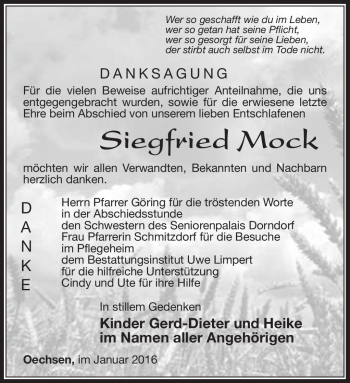 Traueranzeige von Siegfried Mock von Südthüringer Presse