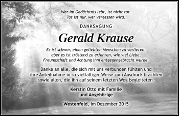 Traueranzeige von Gerald Krause von Südthüringer Presse