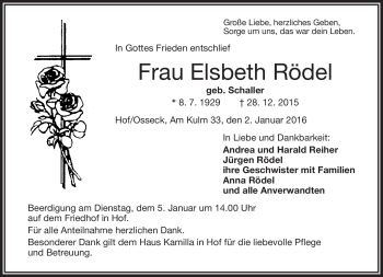 Traueranzeige von Elsbeth Rödel von Frankenpost