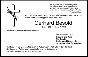 Traueranzeige von Gerhard Besold von Frankenpost